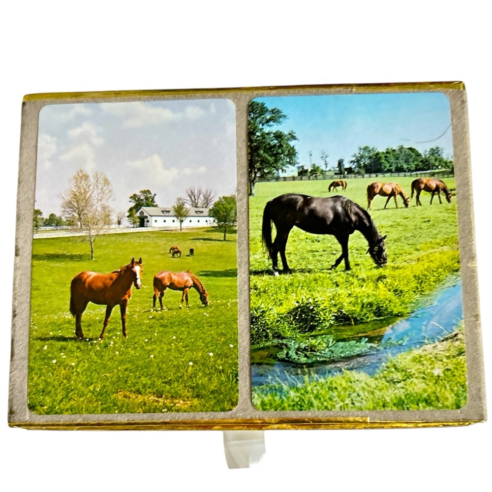 Vintage Congress Playing Cards Cell-U-Tone Finish Velour CarryingCase Horses EUC